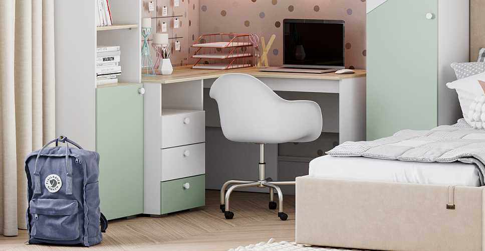 

Стол письменный угловой Бэмби НМ 041.41, Белый/дуб сонома/маренга/макарун, Бэмби НМ 041.41